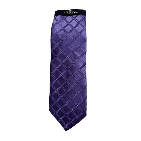 Stafford Big & Tall Purple Checkered Silk Tie - Picture 4 of 5